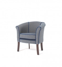 Devon popular care home lounge tub chair in luxury geometric blue fabric