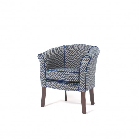 Devon popular care home lounge tub chair in luxury geometric blue fabric