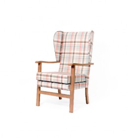 Deepdale high back lounge chair with wings and show wood for care home and residential home lounges