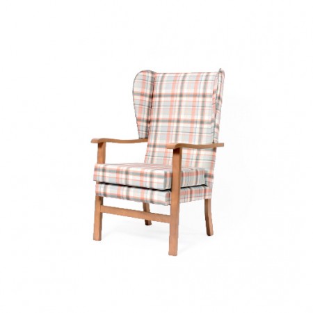 Deepdale high back lounge chair with wings and show wood for care home and residential home lounges