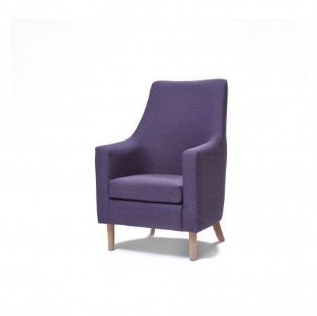 Rona high back, high arm contract lounge chair in purple fabric