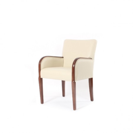 Matera contract tub chair for hotels, sports and social clubs and care homes with show wood, ideal dining arm chair - cream fabric with dark wood