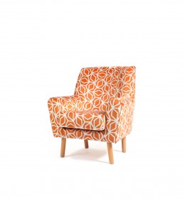 Lundy compact contract lounge chair ideal for clubs, hotels or care homes - in luxury Panaz Corintha orange geometric fabric