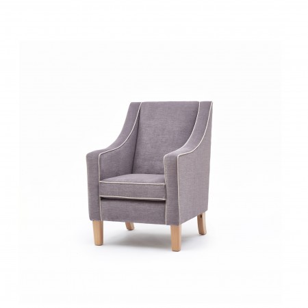 Rathlin comfortable high back contract lounge chair with raked back in mink fabric with contrasting piping