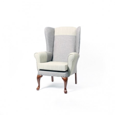 Alexander Queen Anne High Back Chair for care homes - Grey with vinyl headrests, seat and armrests