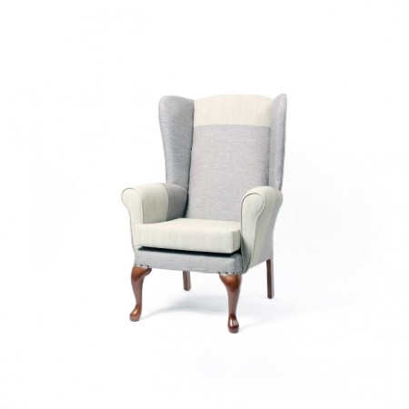 Alexander Queen Anne High Back Chair for care homes - Grey with vinyl headrests, seat and armrests
