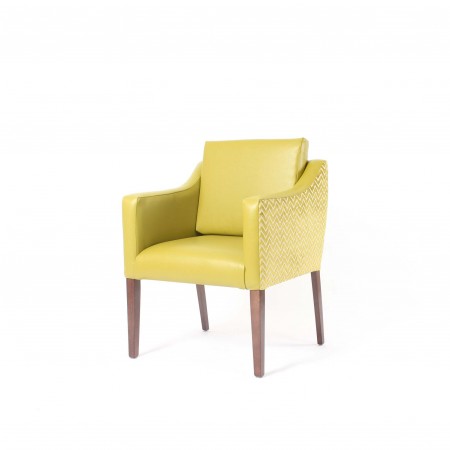 Barra wide care home tub chair with loose back cushion in dual yellow fabrics