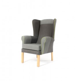 Alexander Queen Anne High Back Chair for care homes - grey with headrest and armrests in different colours