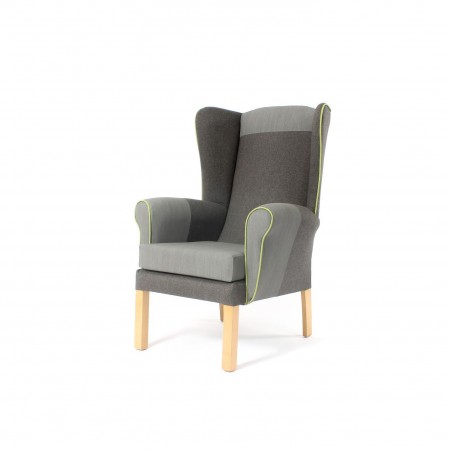 Alexander Queen Anne High Back Chair for care homes - grey with headrest and armrests in different colours