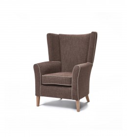 Mayfair with Wings - a traditional wing back lounge chair suitable for care homes or hotels in brown fabric