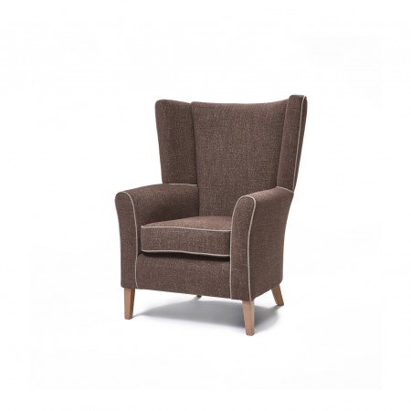 Mayfair with Wings - a traditional wing back lounge chair suitable for care homes or hotels in brown fabric