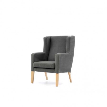 Arran Generous High Back Hotel Chair with wings in grey fabric