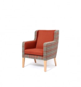 Arran Mid Back Comfortable Wide Lounge Chair For Contract Use In Hotels Or Care Homes - Check Fabric Outer with Rust Inner
