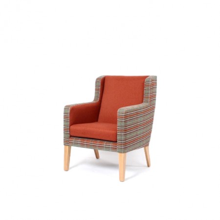 Arran Mid Back Comfortable Wide Lounge Chair For Contract Use In Hotels Or Care Homes - Check Fabric Outer with Rust Inner