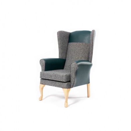 Alexander Queen Anne High Back Chair for care homes - Green with headrest in vinyl