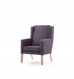 Colonsay high back, generous high back lounge chair for contract use, care homes or hotels in brown fabric