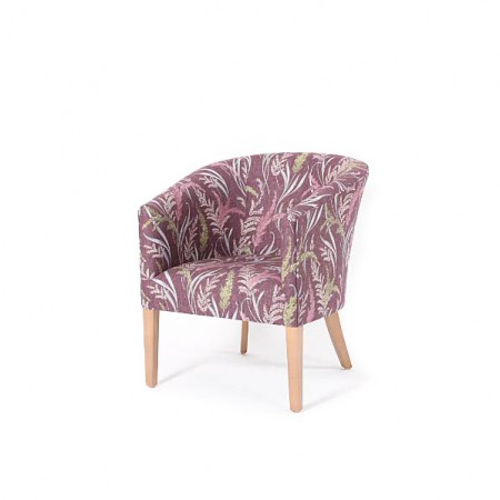 Classic Stratford tub chair for hotels, sports and social clubs, care homes and nursing homes in SMD ILIV Susanna Aubergine fabric