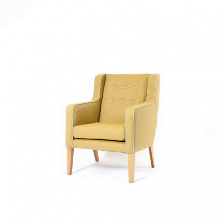 Arran Mid Back Comfortable Wide Lounge Chair For Contract Use In Hotels Or Care Homes - Yellow Fabric with Contrasting Buttons & Piping