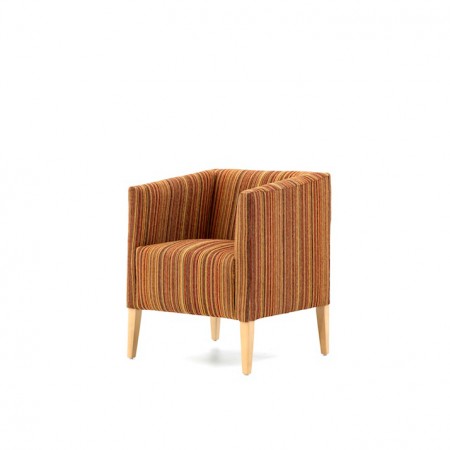 Evesham square hotel tub chair for lounge or reception areas in stripey fabric