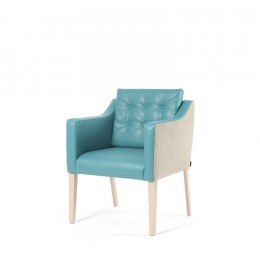 Barra wide care home tub chair with loose back cushion and buttons in dual fabrics