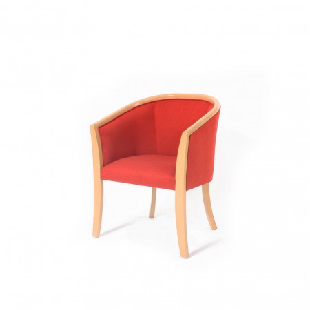 Farringdon luxurious show wood hotel tub chair in plain red fabric