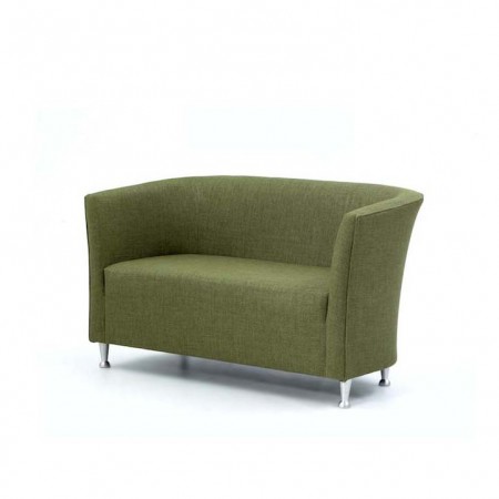 Jura metal leg, fixed seat,  2 seater tub chair for care homes, hotels, sports clubs and other contract use - green fabric