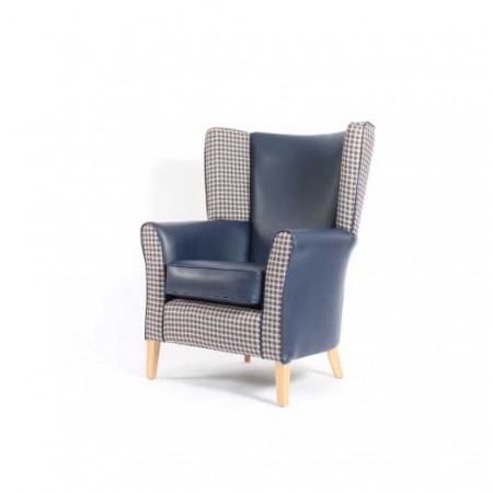 Mayfair with Wings - a traditional wing back lounge chair suitable for care homes or hotels in dual fabrics
