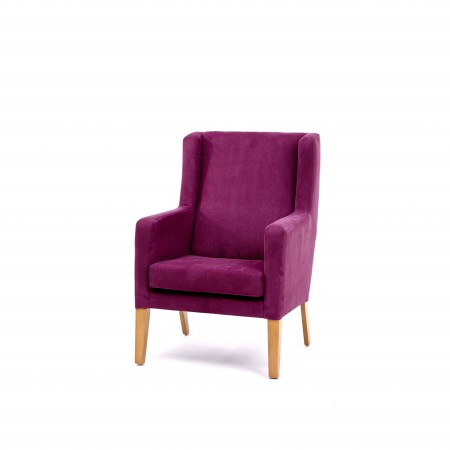 Arran High Back Generous Contract chair for care homes and hotels in purple fabric