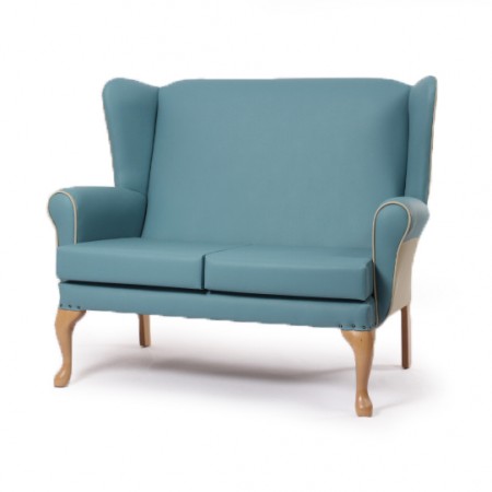 Alexander Queen Anne High Back 2 Seater for care homes - Teal vinyl