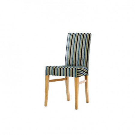 Enna, upholstered mid back contract dining chair for care homes and hotels in striped fabric